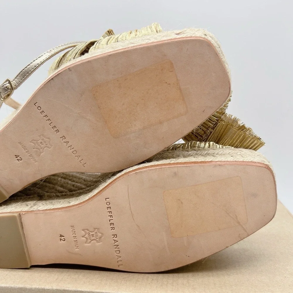 Loeffler Randall Charley Wedge Platform Sandal Espadrilles Gold EU 42 US 11